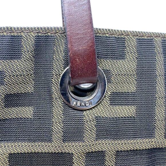 Fendi FF Logo Zucca Bag Shoulder Strap Tote Purse Brown Black Canvas Monogram - Picture 9 of 9